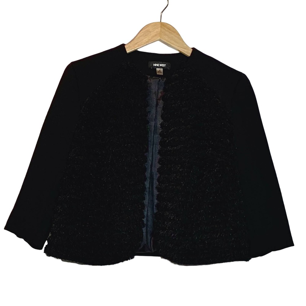 EUC Nine West Black Fringe Front Bolero Jacket Ladies Size 10
